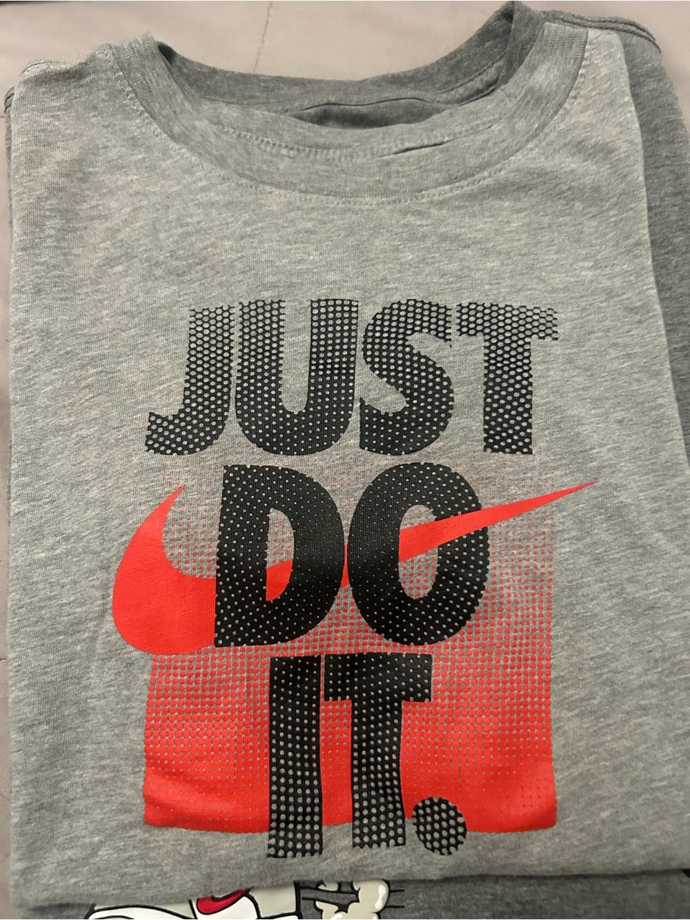 New Nike Grey Short Sleeve Tee with Black 'Just Do It' and Red Swoosh